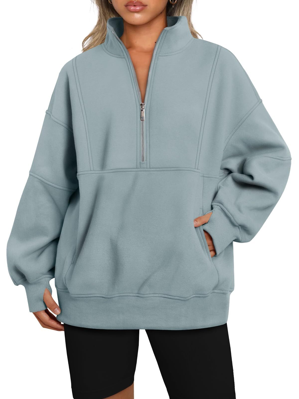 Women's Half Zip Oversized Sweatshirt with Pockerts