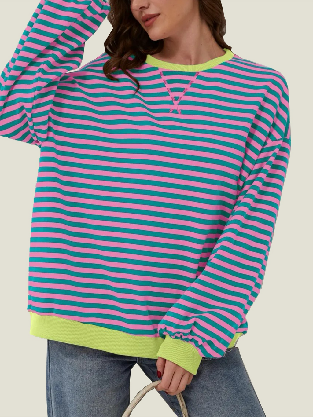 Women's Oversized Striped Long Sleeve Pullover