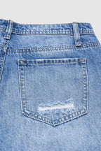 Raw Hem Ripped Mid Waist Denim Bermuda Shorts