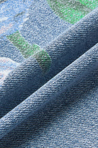 Floral Pattern Wash High Waist Straight Leg Jeans