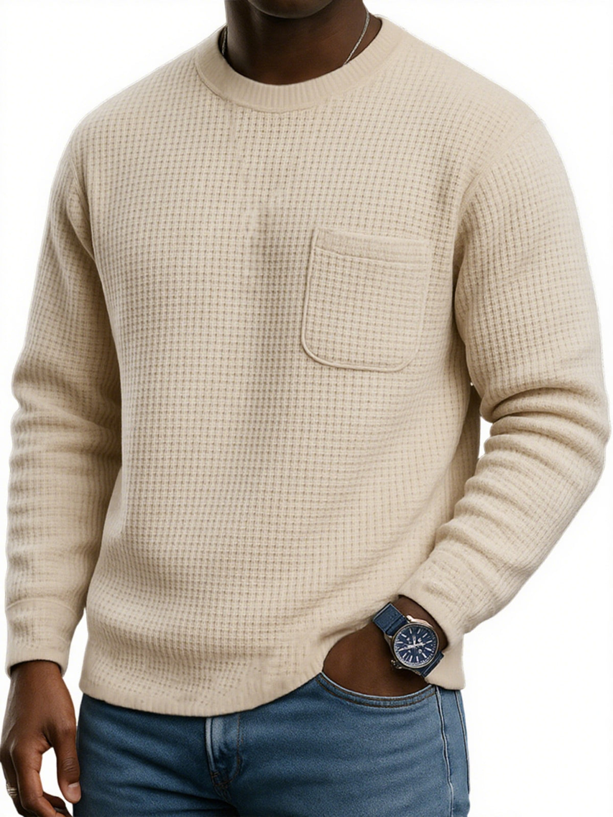 Men's Stylish Waffle Casual Pocket Sweatshirt