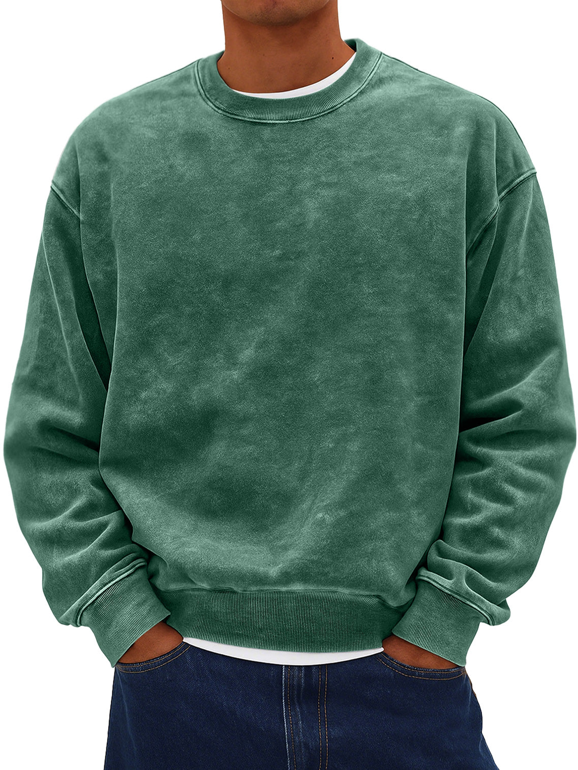 Men's Retro Daily Round Neck Cotton Washed Distressed Sweatshirt