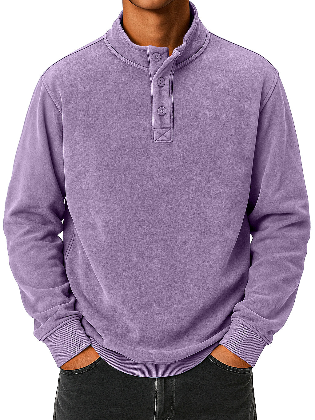 Men's vintage distressed stand collar button-down comfortable sweatshirt