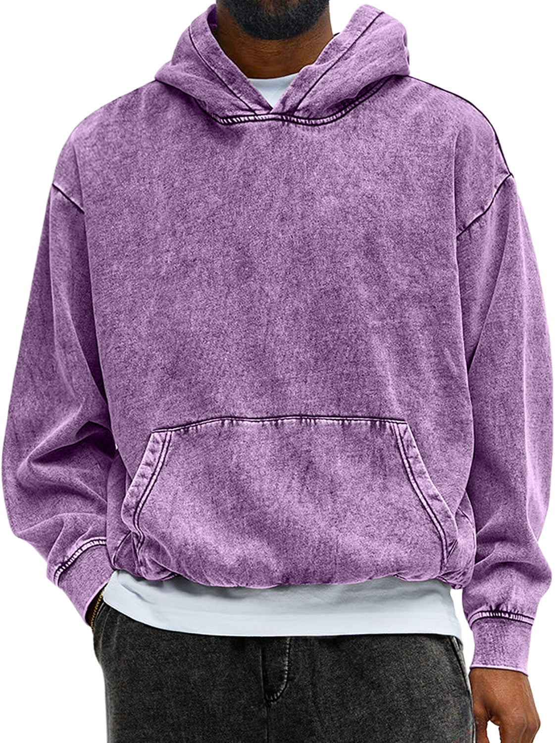 Men's Vintage Washed Cotton Hooded Long-Sleeved Sweatshirt