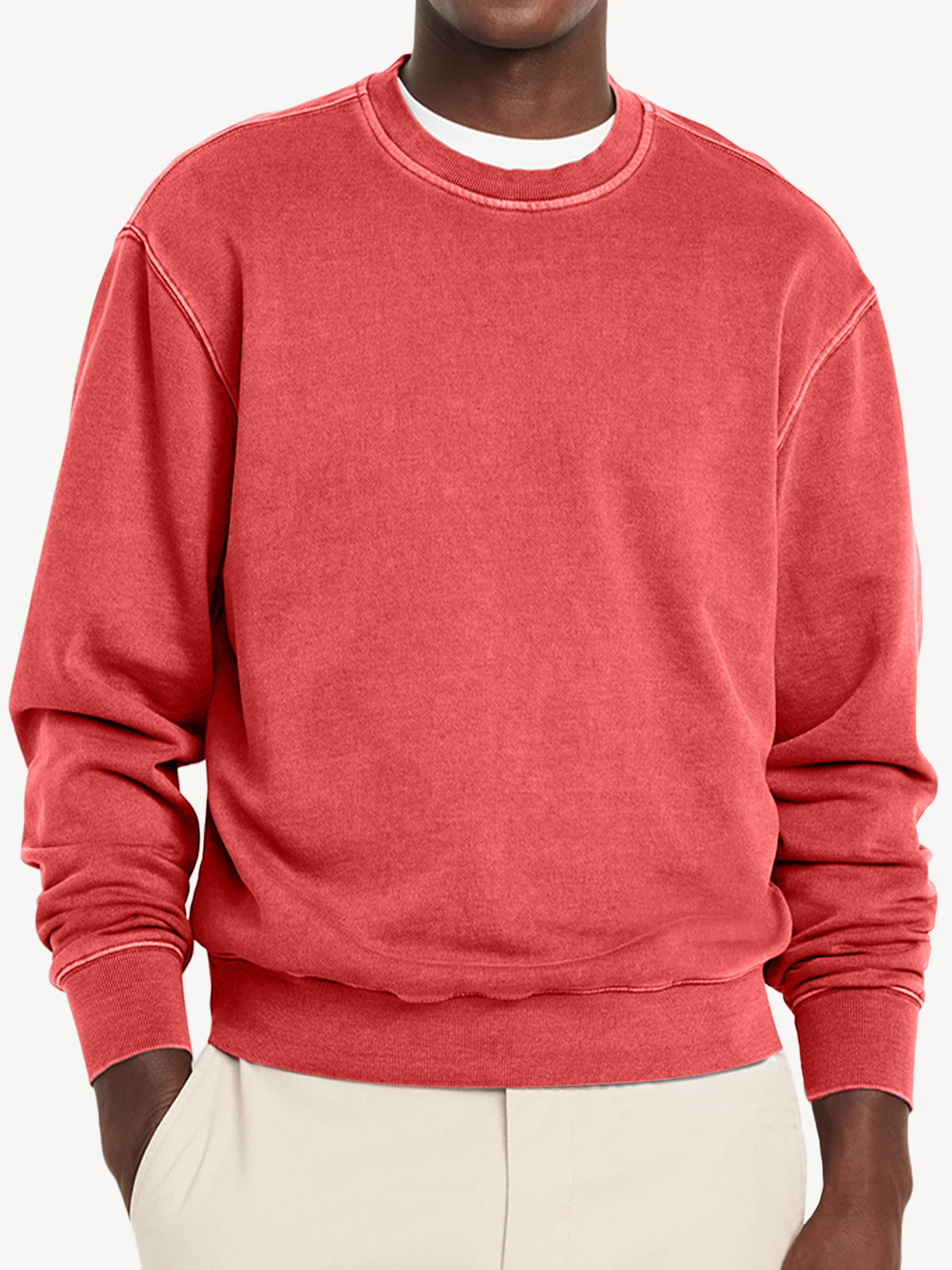 Men's Casual Round Neck Solid Color Comfortable Long-Sleeved Sweatshirt