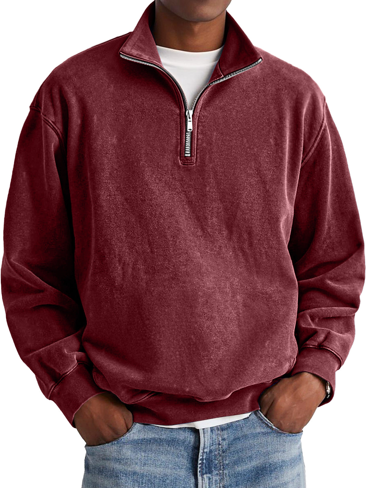 Men's Fashion Retro Stand Collar Zipper Hole Sweatshirt