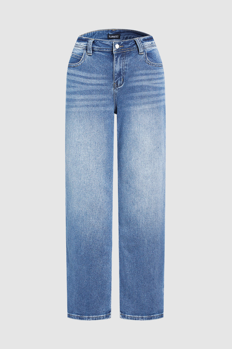 Wash Straight Leg Low Rise Jeans