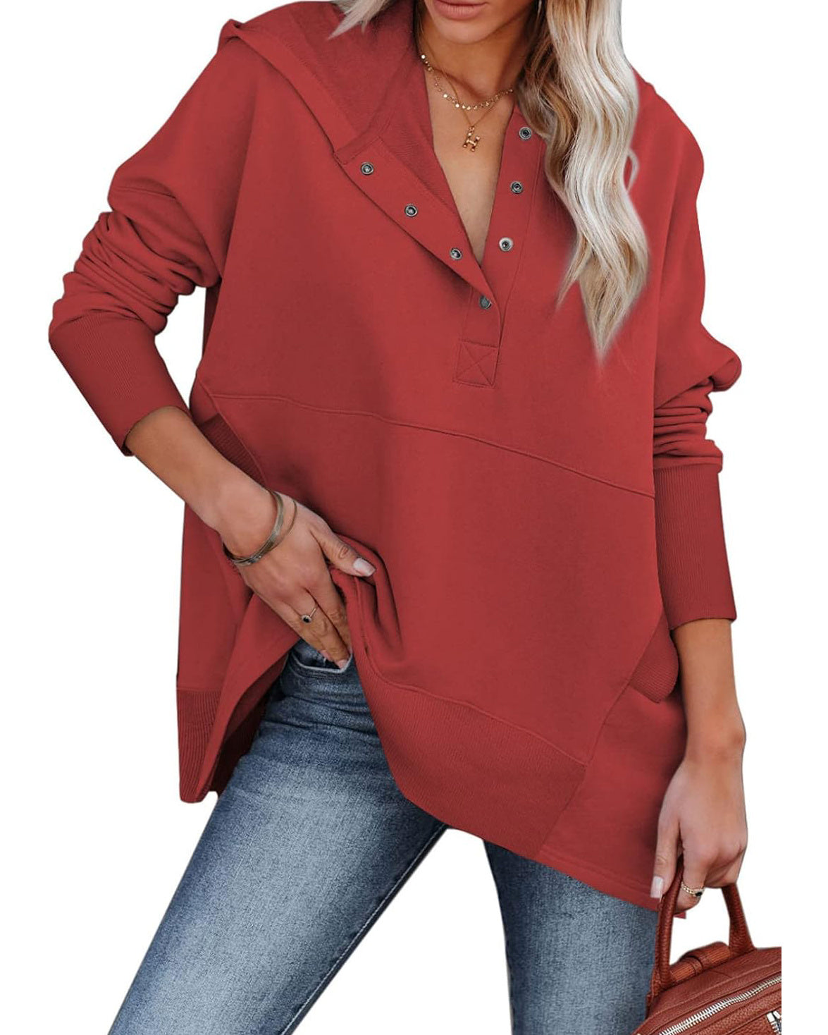 Women's Oversized Half Button Hoodie