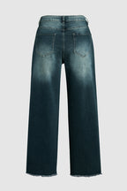 Tall Washed Raw Hem Mid Waist Wide Leg Jeans