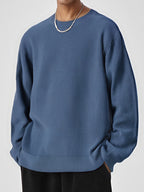 Men's Round Neck Waffle Patterned Loose Fitting Knit Sweater