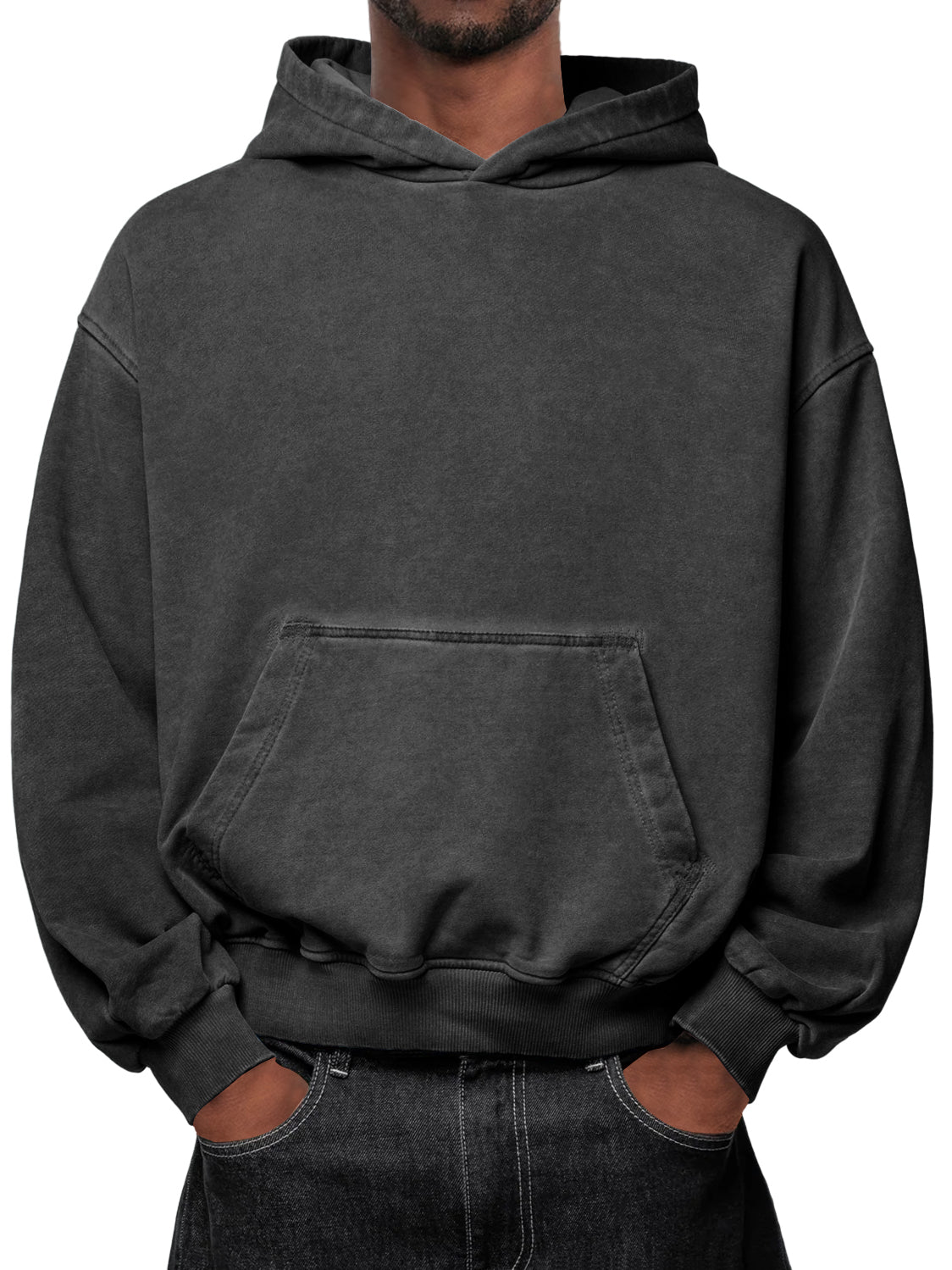 Men's Washed Distressed Vintage Hooded Sweatshirt