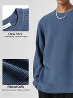 Men's Round Neck Waffle Patterned Loose Fitting Knit Sweater