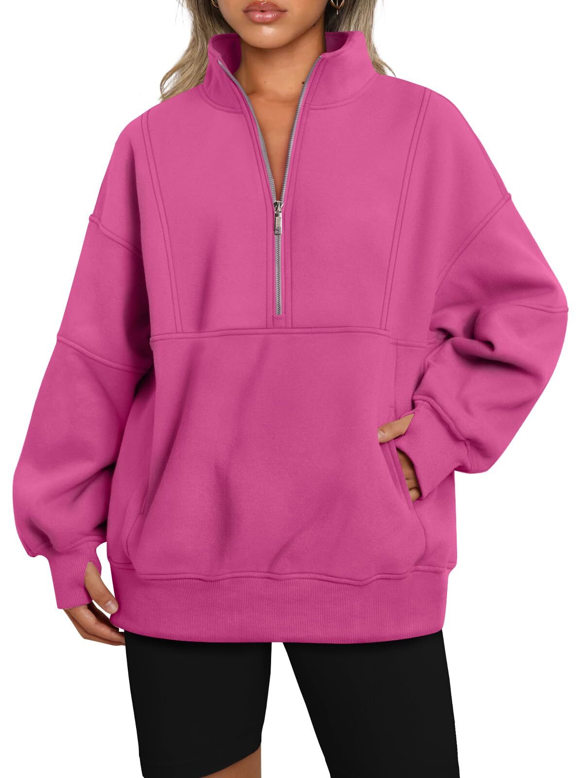 Women's Half Zip Oversized Sweatshirt with Pockerts