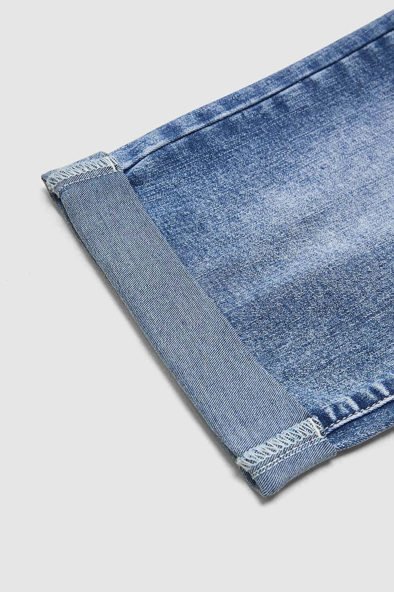 Wash Roll Hem High Rise Straight Leg Capri Jeans