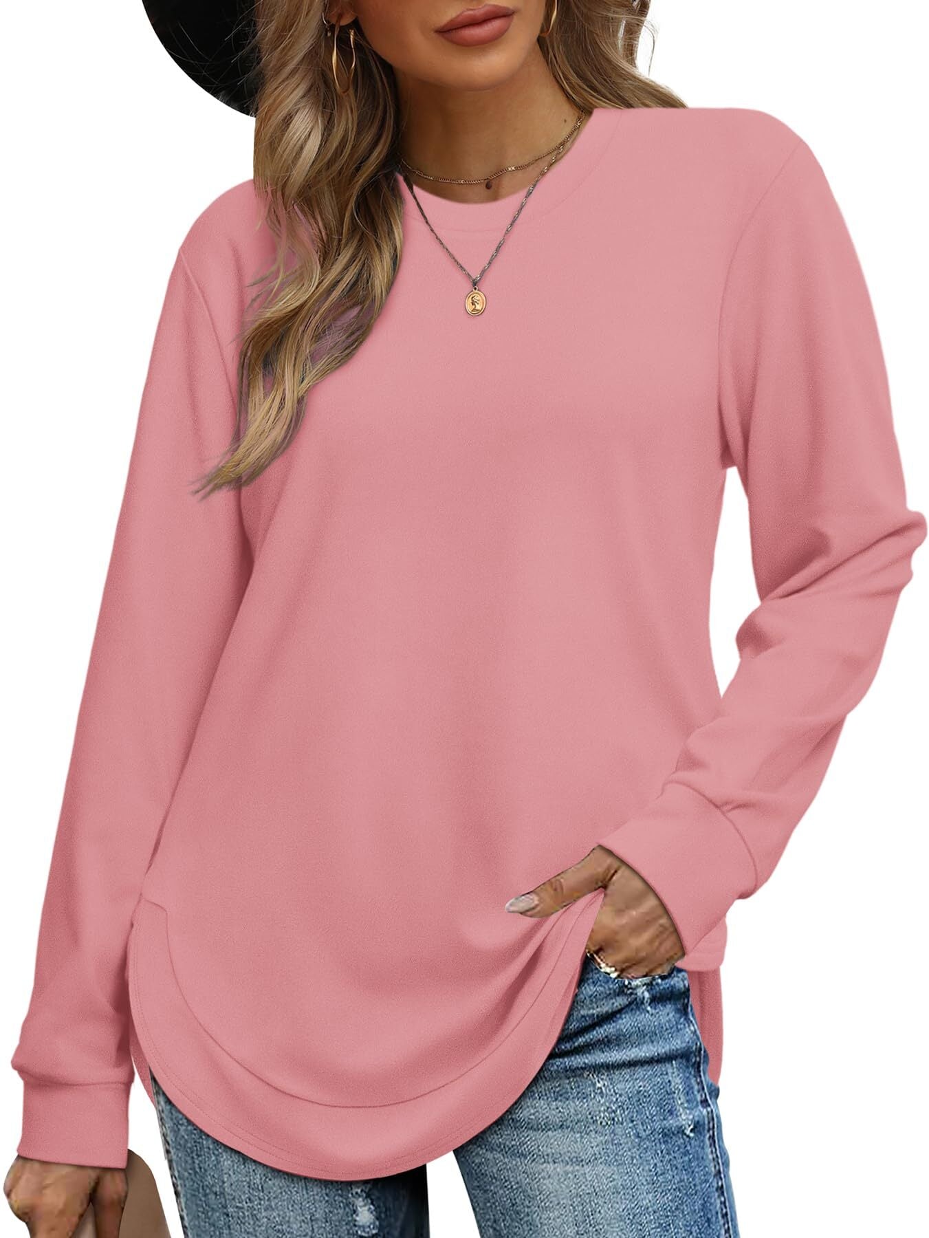 Women's High Low Curved Hem Tops