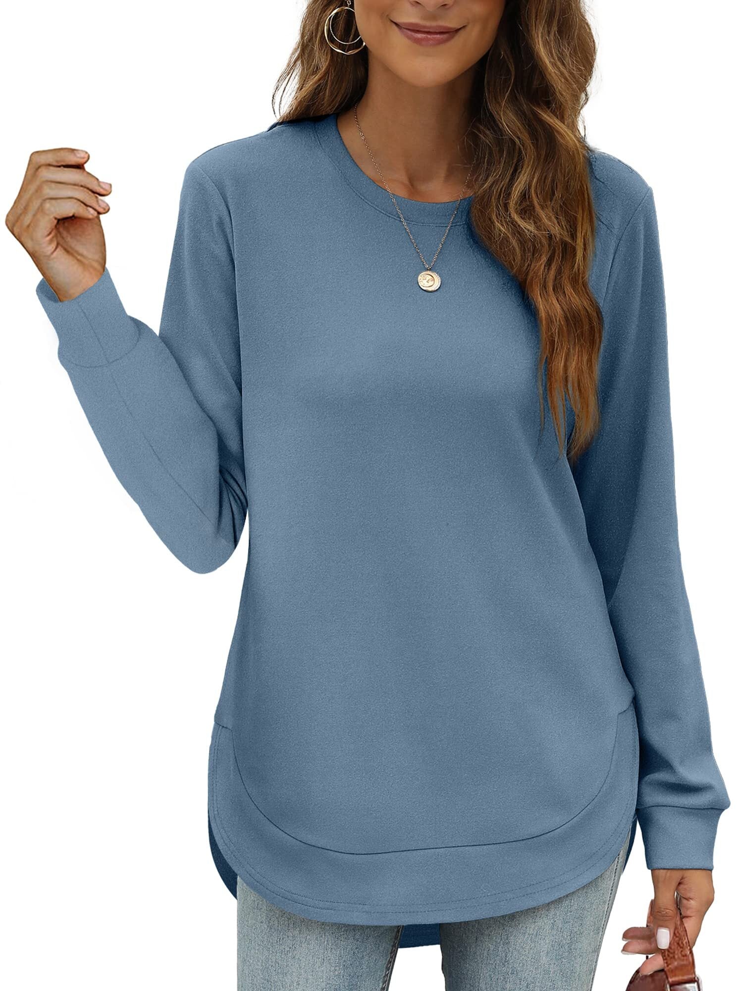 Women's High Low Curved Hem Tops