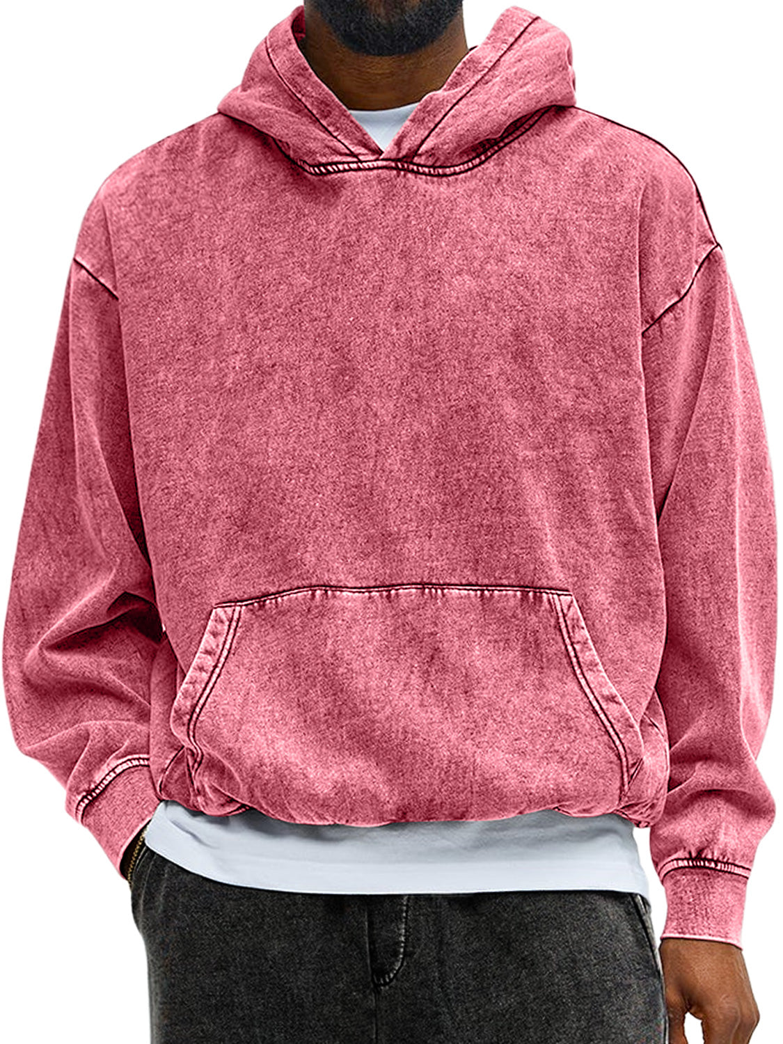 Men's Vintage Washed Cotton Hooded Long-Sleeved Sweatshirt