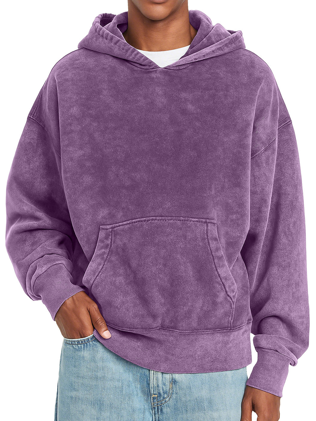 Men's Vintage Pure Cotton Washed Distressed Casual Hooded Sweatshirt