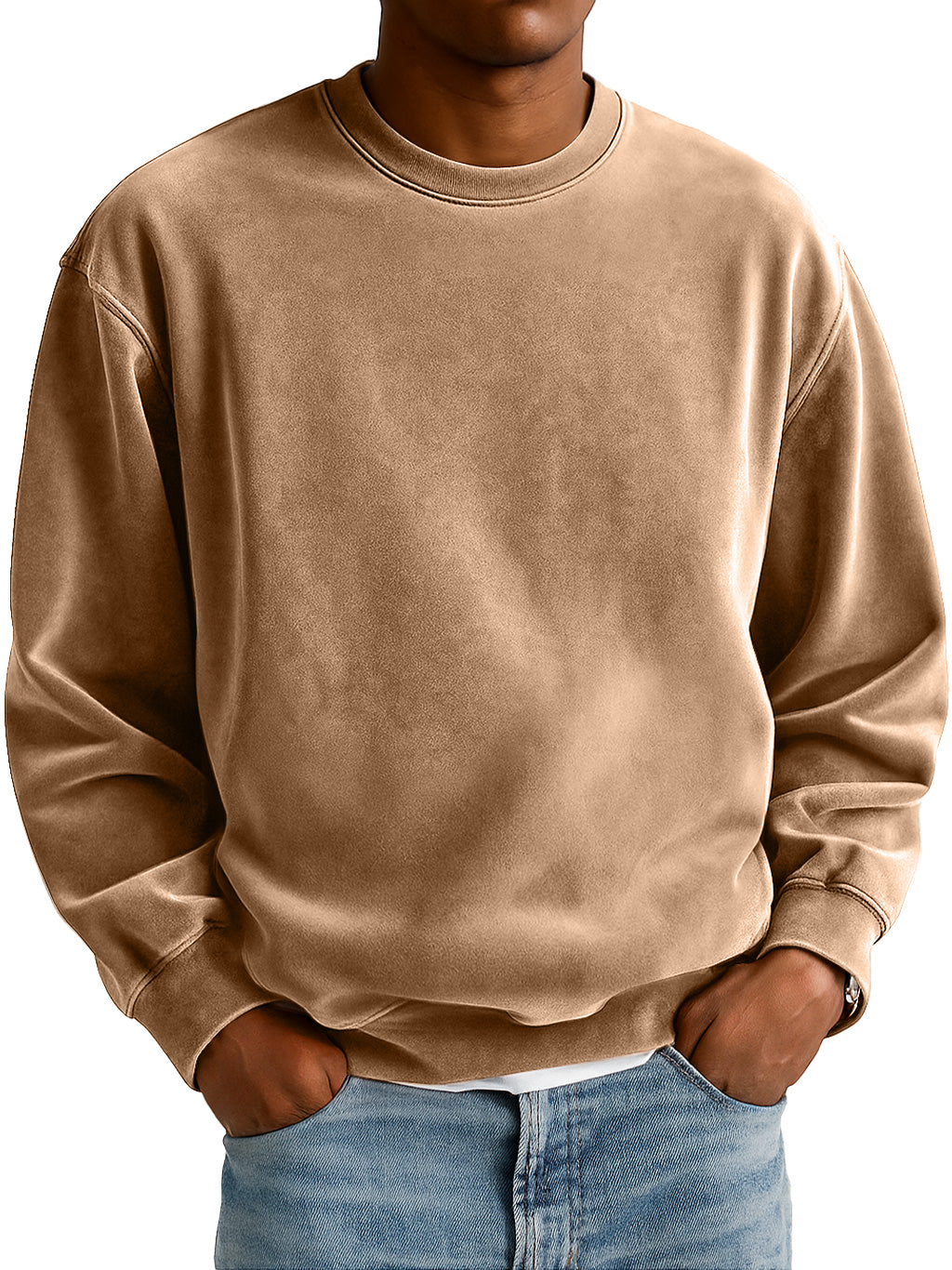 Men's Everyday Suede Crew Neck Casual Comfort Sweatshirt