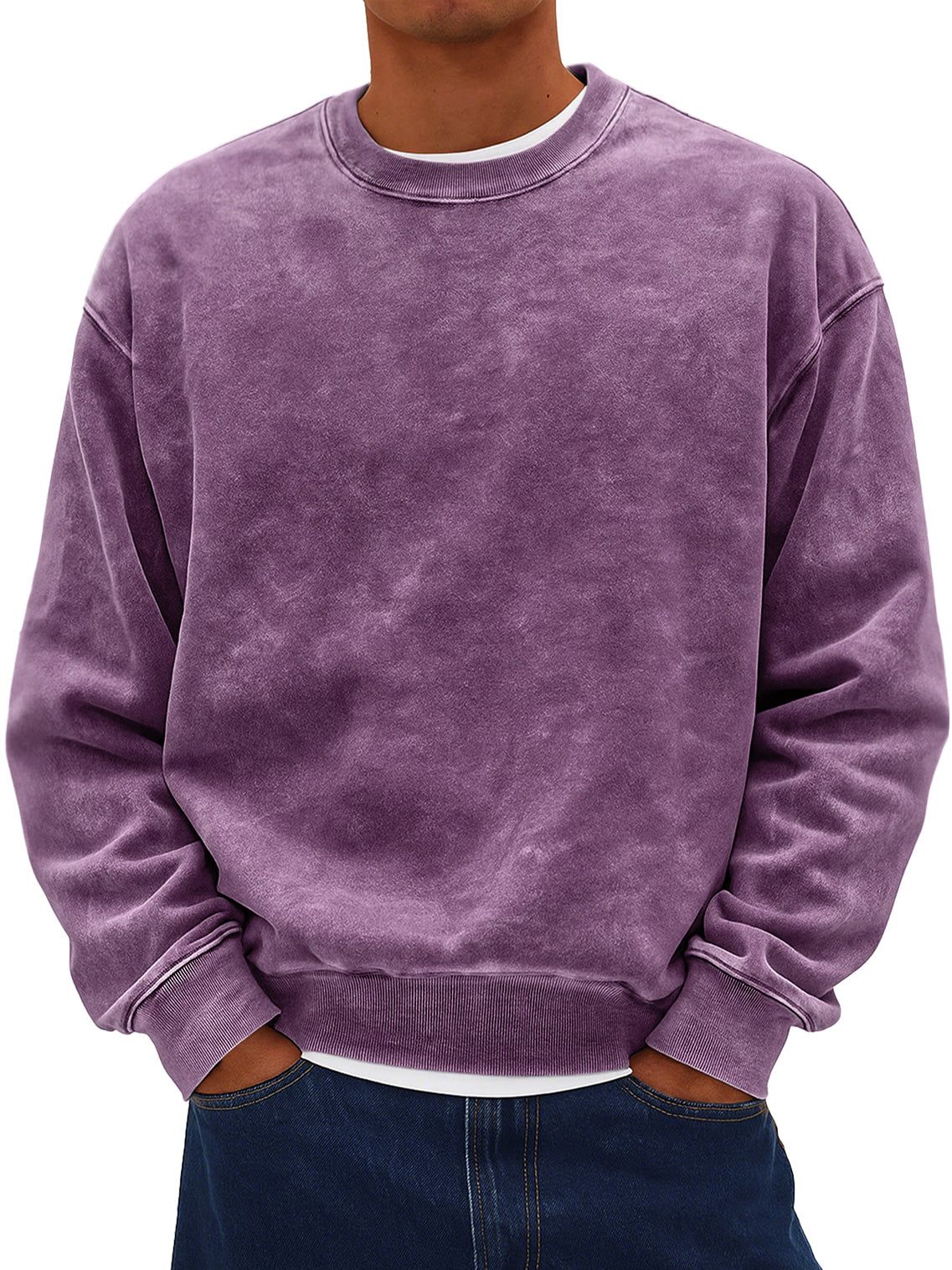 Men's Retro Daily Round Neck Cotton Washed Distressed Sweatshirt