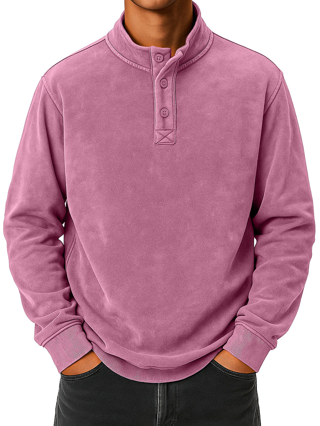 Men's vintage distressed stand collar button-down comfortable sweatshirt