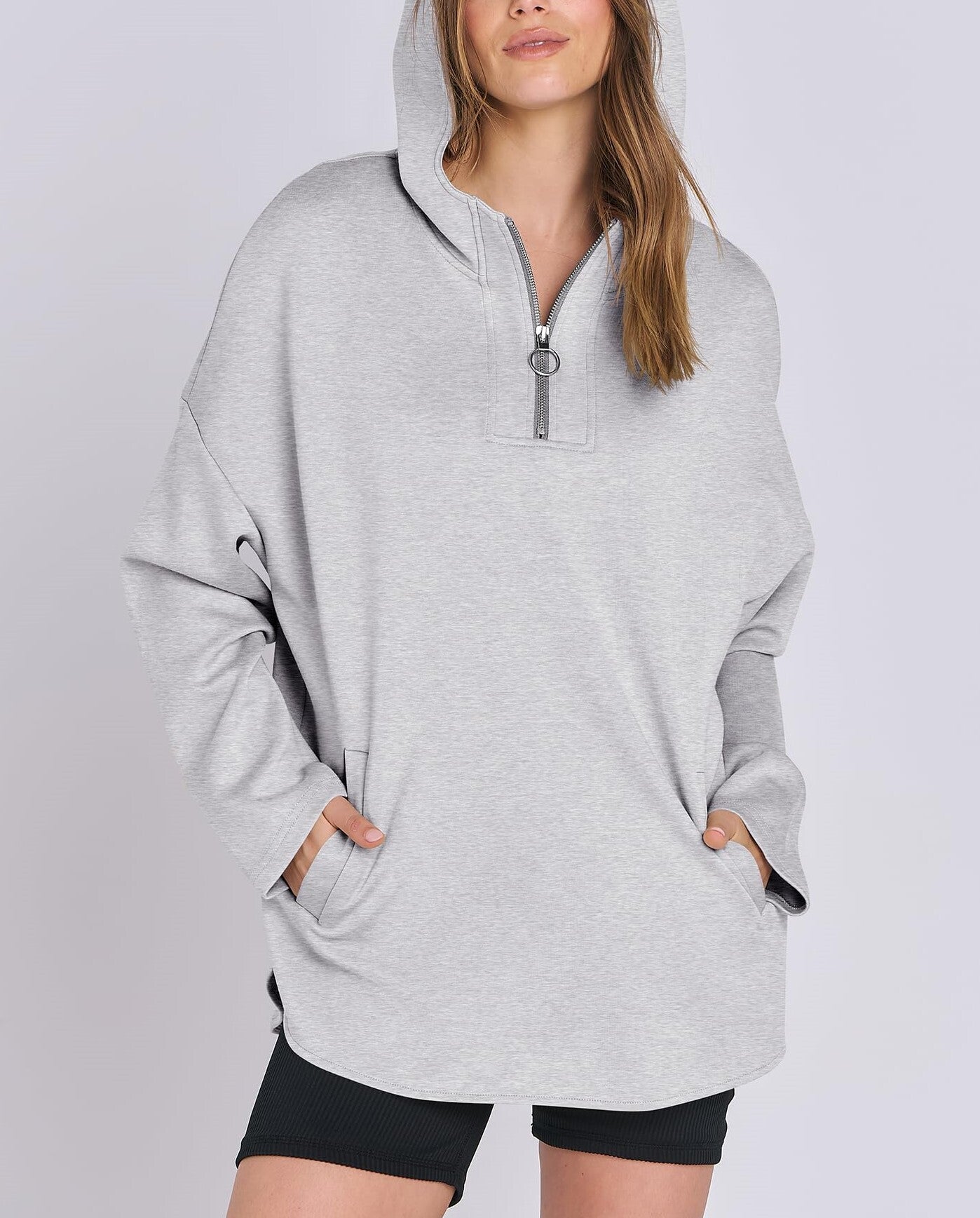 Women's Quarter Zip Oversized Tunic Hoodie