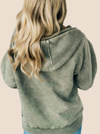 Women's 3/4 Zip Acid Washed Hoodie