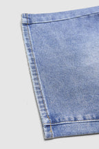 Raw Hem Ripped Mid Waist Denim Bermuda Shorts Without Belt