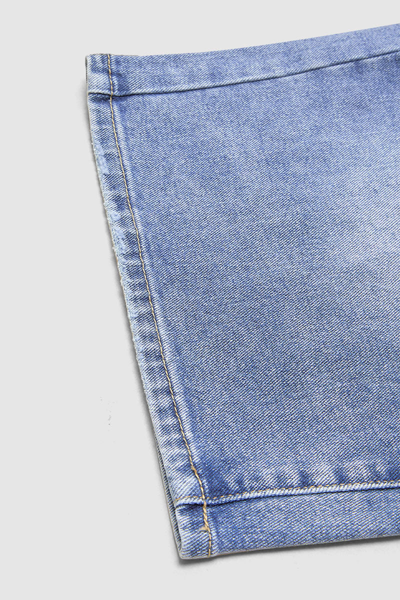Raw Hem Ripped Mid Waist Denim Bermuda Shorts Without Belt