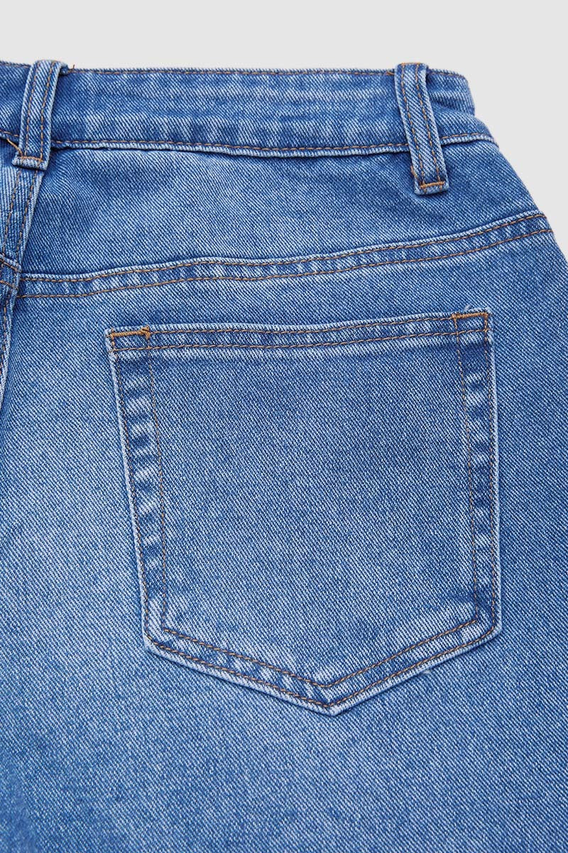 Wash Raw Hem Straight Leg Mid Rise Crop Jeans Without Belt