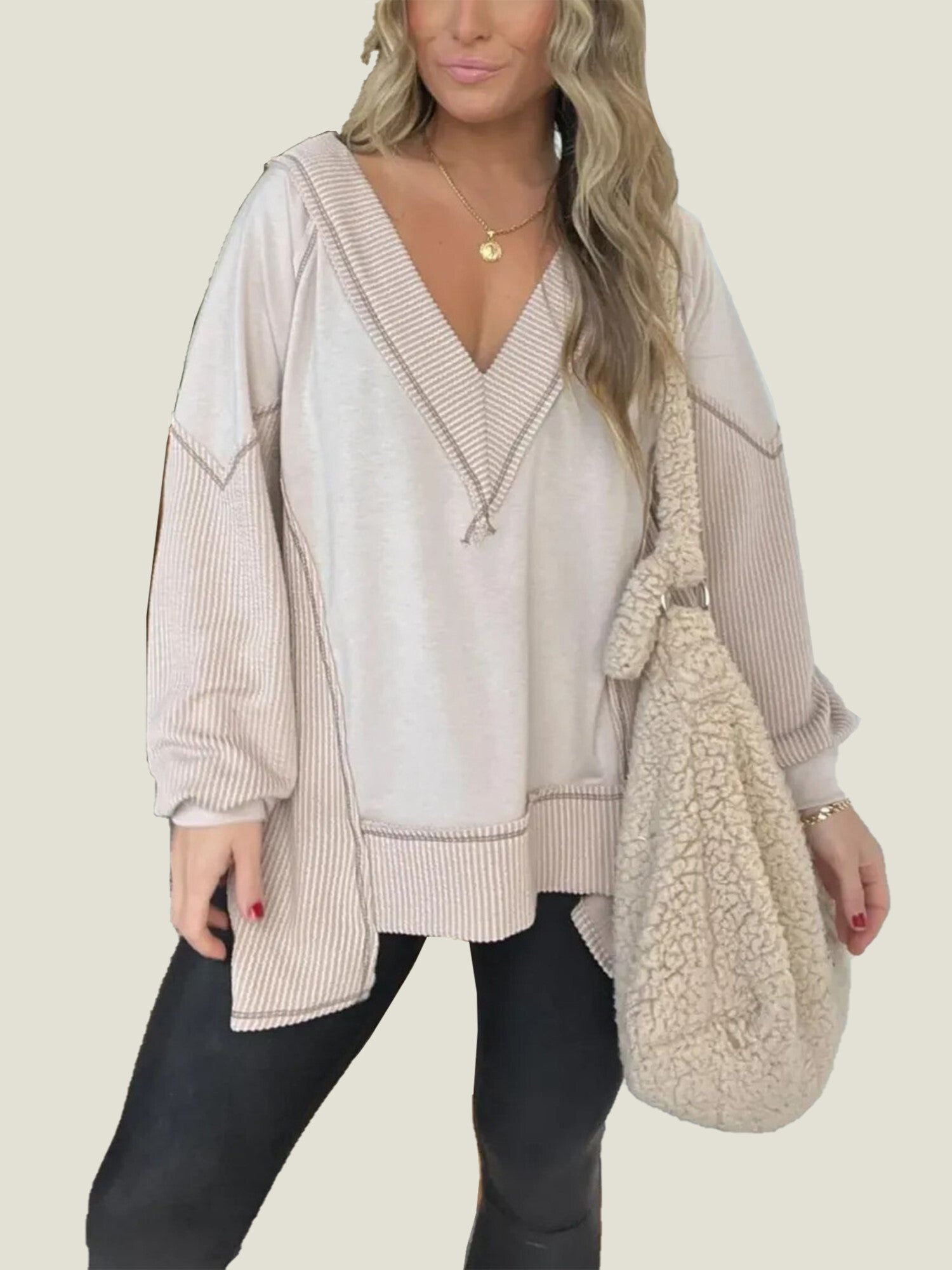 Women's V-Neck Loose Long Sleeve Top