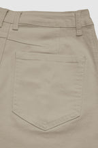 Solid Stitch Detail Mid Waist Crop Straight Leg Jeans Without Belt