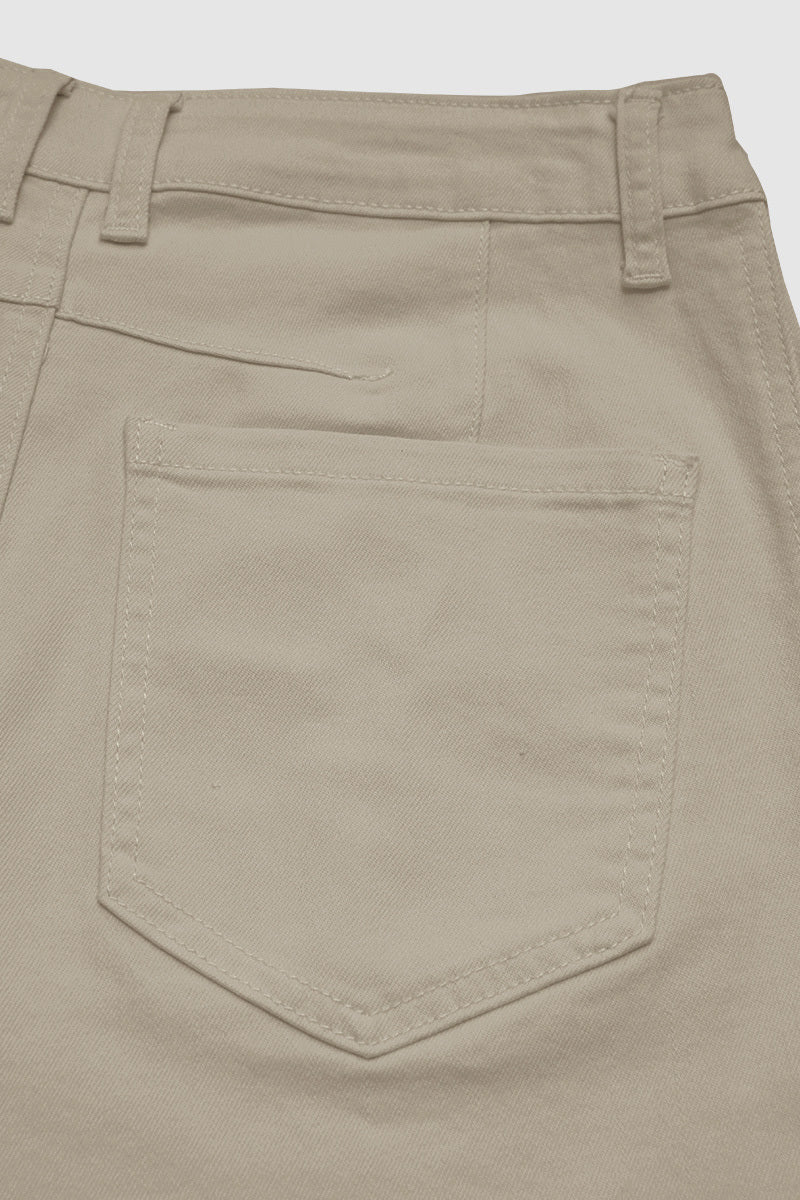 Solid Stitch Detail Mid Waist Crop Straight Leg Jeans Without Belt