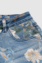 Allover Floral Pattern Straight Leg High Rise Crop Jeans