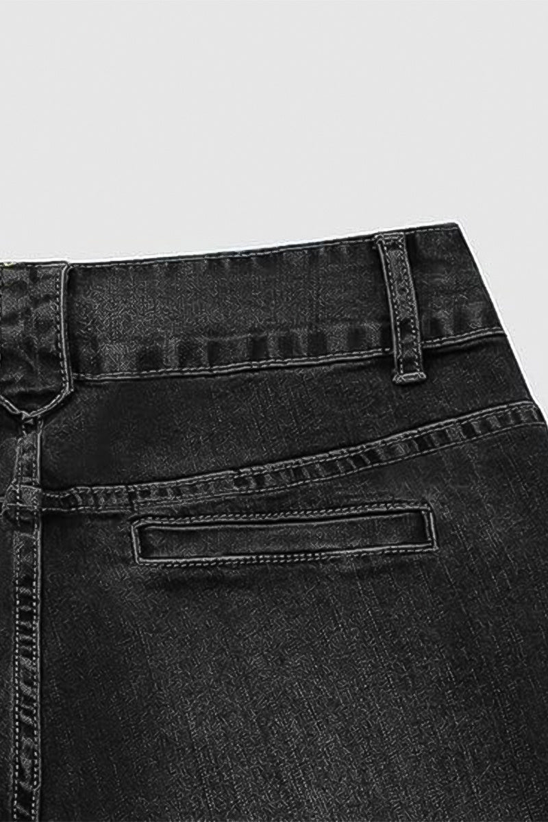 Vintage Oblique Button Mid Waist Straight Leg Jeans