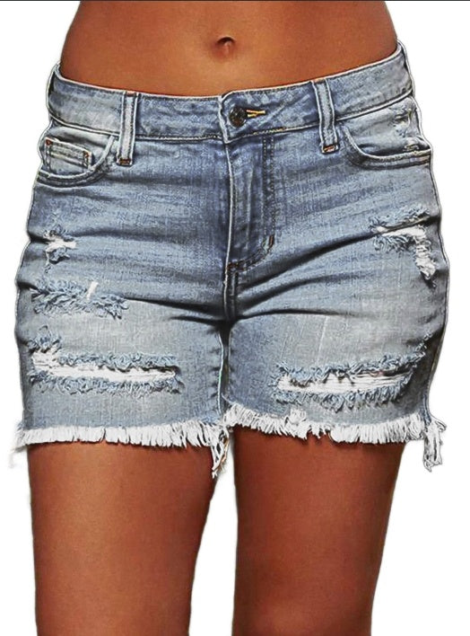 Raw Hem Ripped Low Rise Denim Shorts