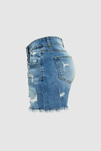 Raw Hem Ripped Low Rise Denim Shorts