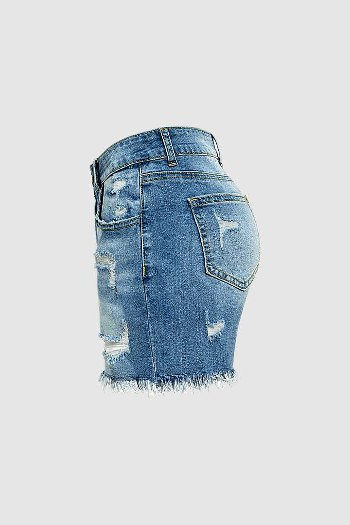 Raw Hem Ripped Low Rise Denim Shorts