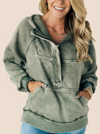 Women's 3/4 Zip Acid Washed Hoodie