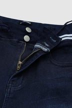 Wash Contrast Binding Double Button Drawstring Mid Waist Capri Jeans