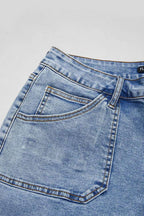 Wash Raw Hem Flap Pocket Wide Leg Low Rise Jeans