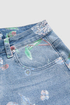 Floral Pattern Wash High Waist Straight Leg Jeans