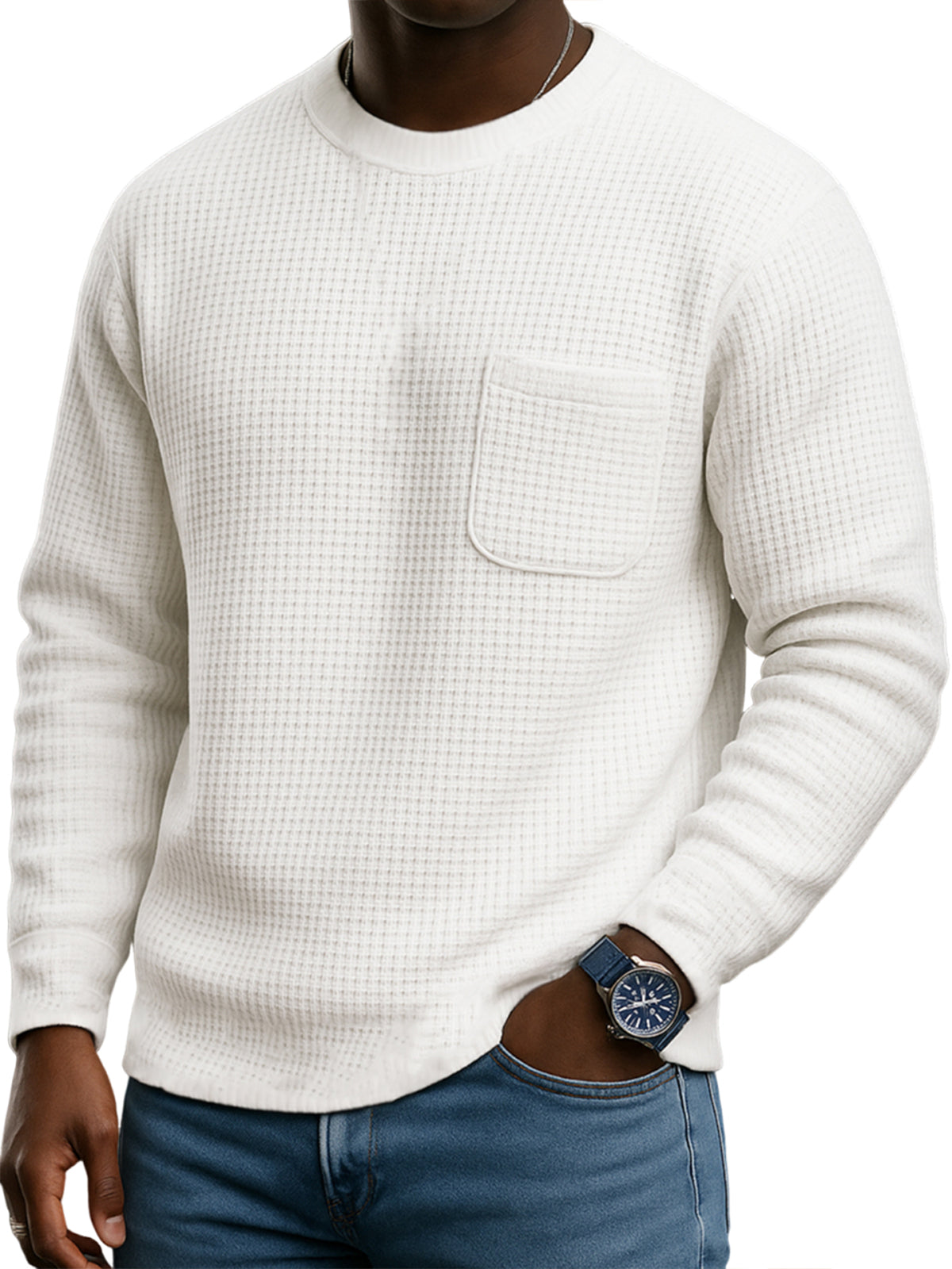 Men's Stylish Waffle Casual Pocket Sweatshirt