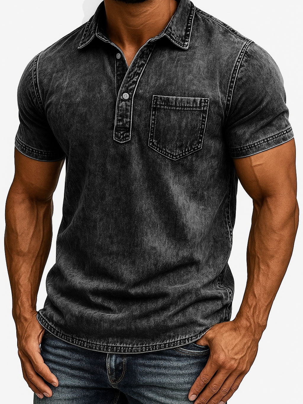 Men's Fashion Outdoor Retro Distressed Fabric Short Sleeve Pocket Polo Shirt