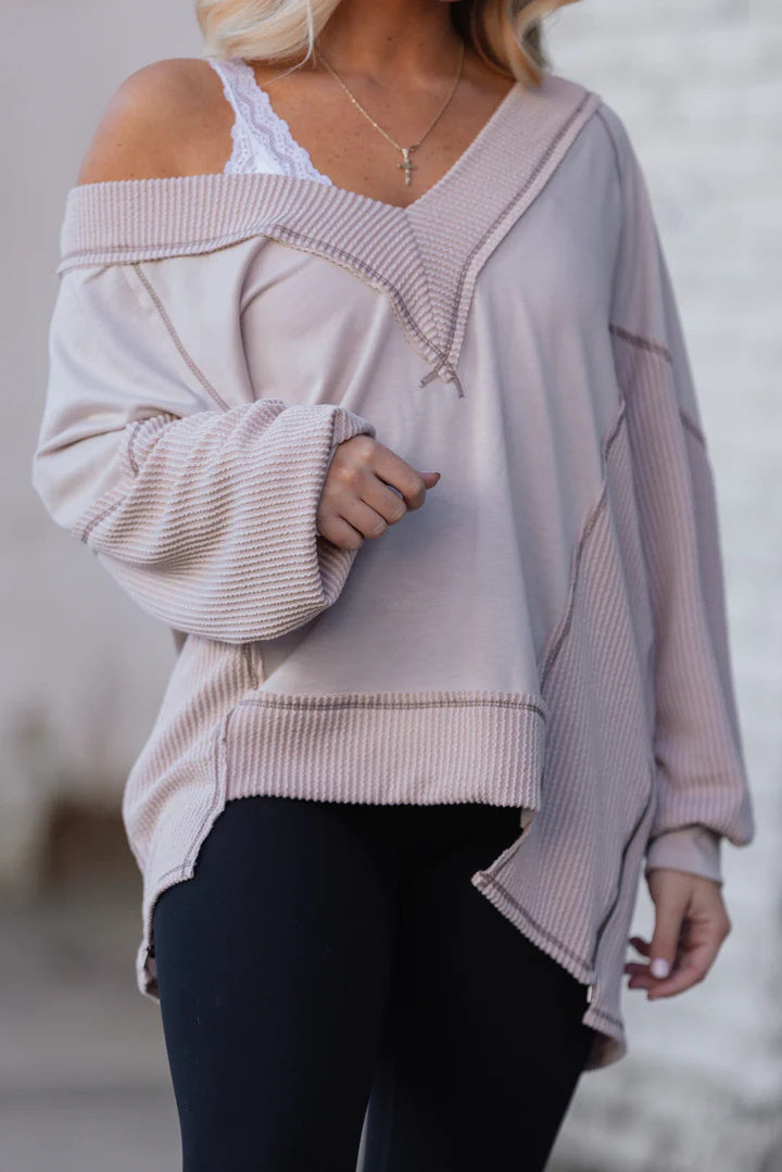 Women's V-Neck Loose Long Sleeve Top