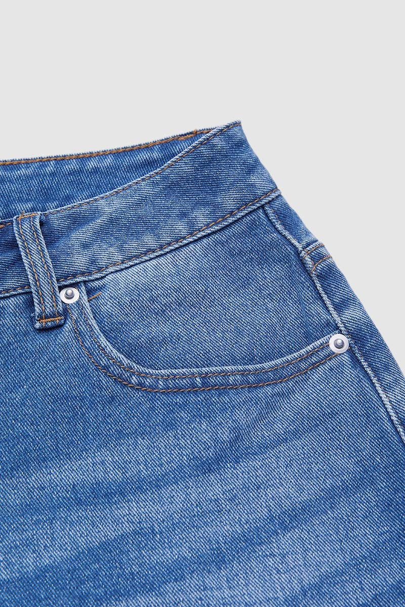 Wash Raw Hem Straight Leg Mid Rise Crop Jeans Without Belt