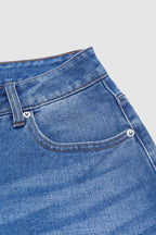 Wash Raw Hem Straight Leg Mid Rise Crop Jeans Without Belt