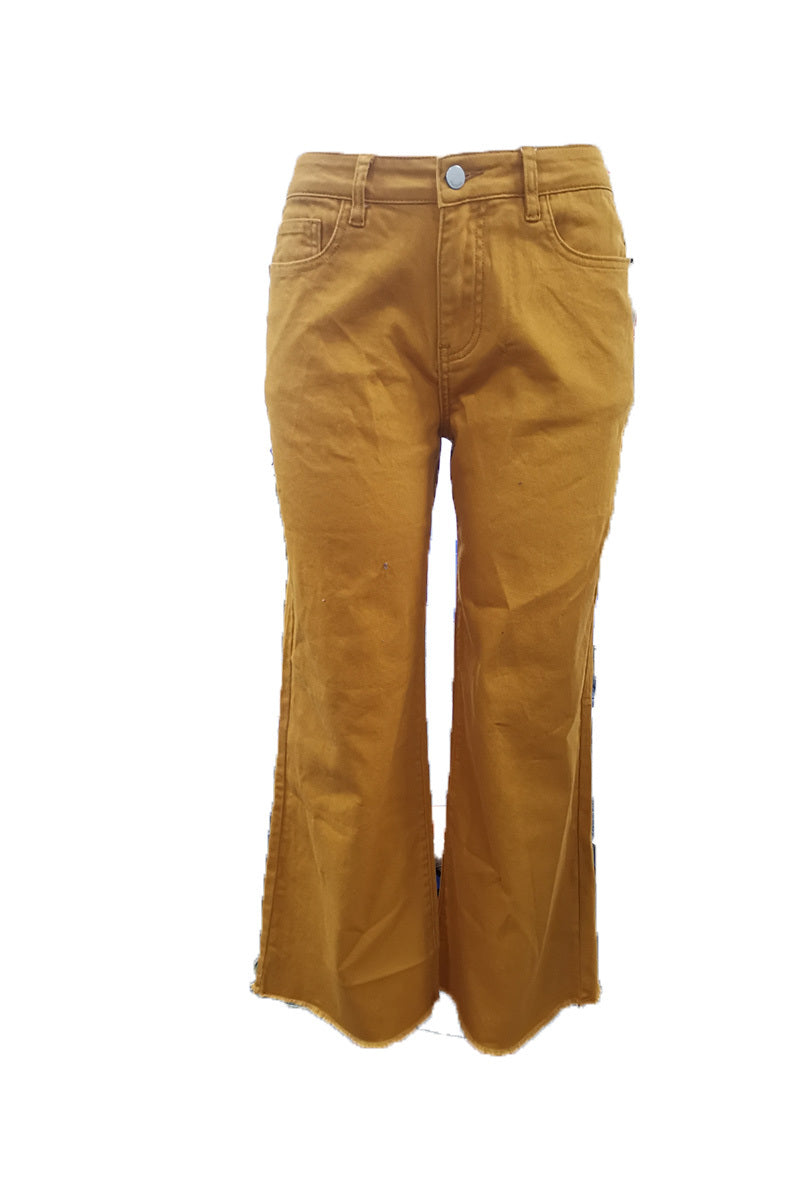 Tall Washed Raw Hem Mid Waist Wide Leg Jeans