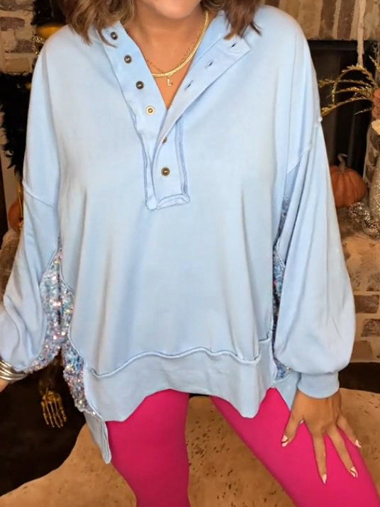 Women's Sequin Colorblock Henley Sweatshirt