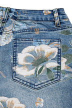 Allover Floral Pattern Straight Leg High Rise Crop Jeans